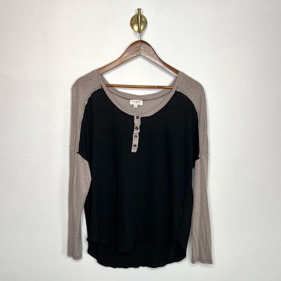 Umgee | Color Block Henley Long Sleeve - Picture 1 of 5